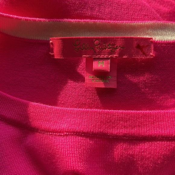 Lilly Pulitzer Callee Sweater Pink Flounce Ruffle Sleeve Gold Buttons Crewneck M - Picture 9 of 13